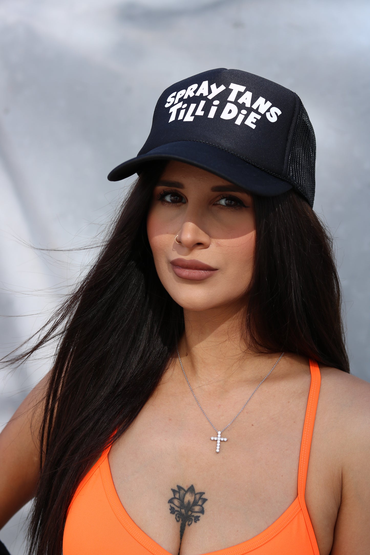 SPRAY TANS TILL I DIE TRUCKER HAT (BLACK)